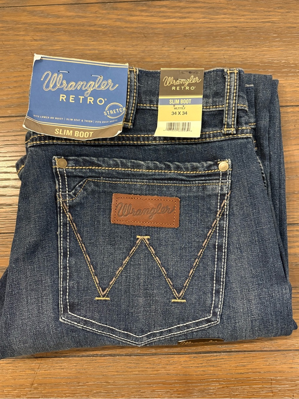 Wrangler Retro Men's Slim Bootcut Jeans — Dark Blue Denim Size 34x34 NWT